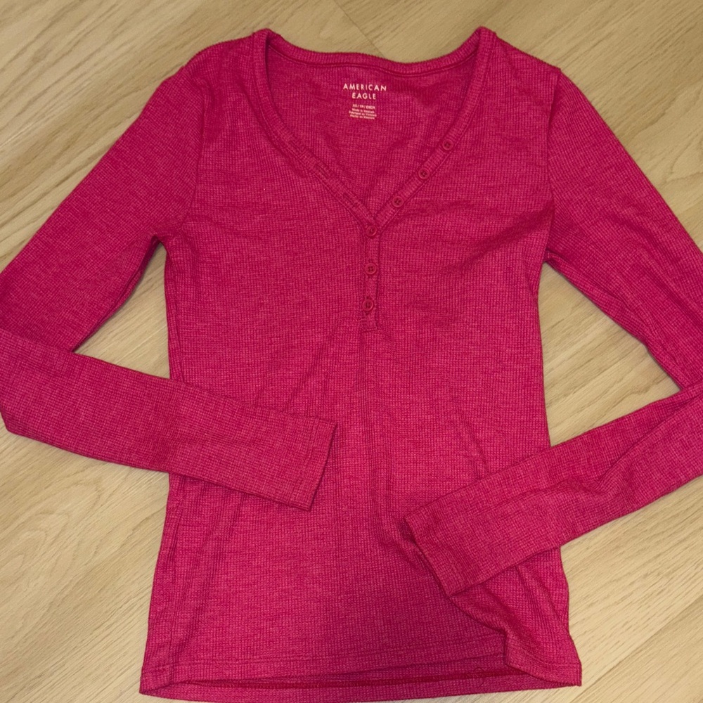 American Eagle Outfitters Pink Long Sleeve Henley